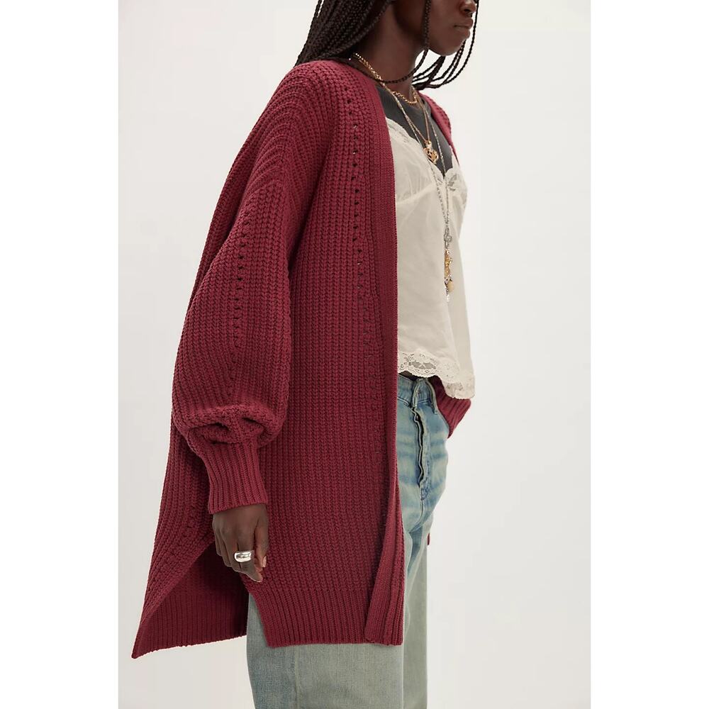 Free People Women's Knit Cabernet Nightingale Cardi Slouchy‎ Oversized Lagenlook - Picture 4 of 12